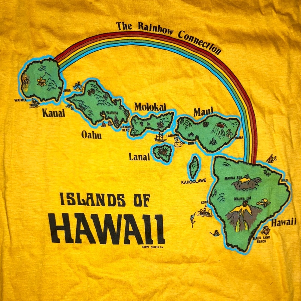 🌋🌺 Vintage Hawaii 1970s / 1980s Like New Crisp Size XL Yellow Graphic Tee 🗿🏝
